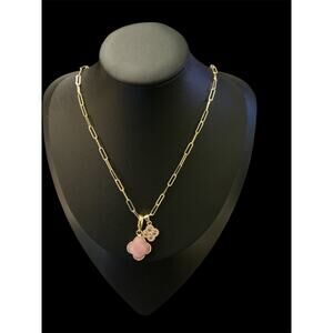 Gold Link Necklace with Pink Pendants